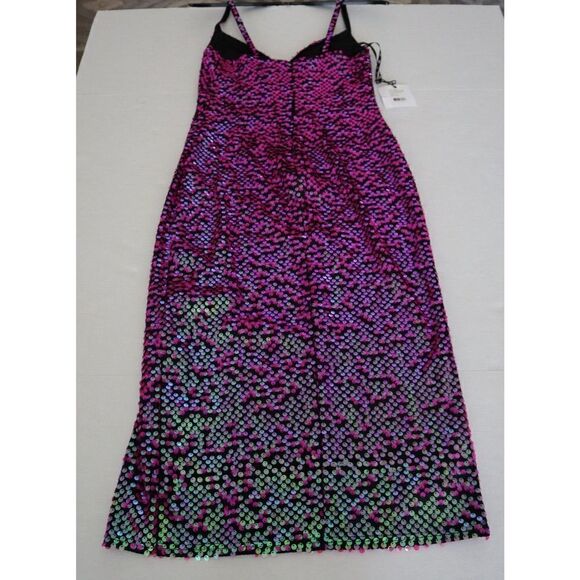 SHO x Tadashi Shoji Sz L Hot Pink Spaghetti Strap Midi Sheath Party Dress - Picture 16 of 16